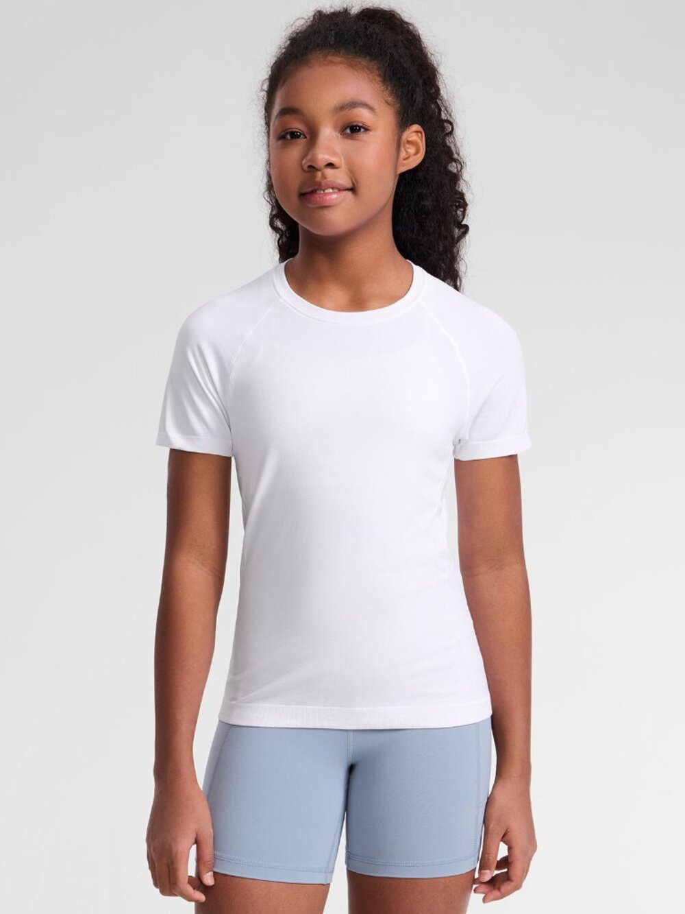 Girls Seamless Hip Length Short Sleeve